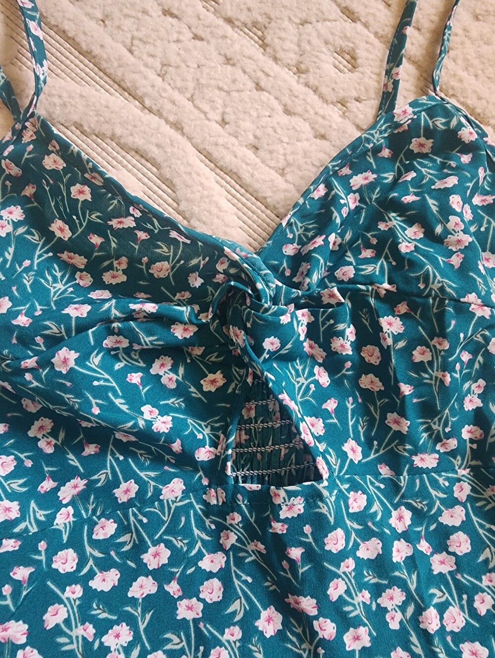 XS SHEIN Green Floral Dress with Pink Blossoms - Picture 5 of 9